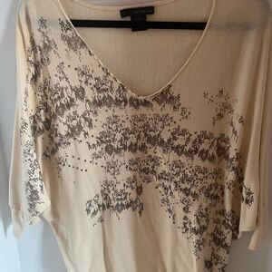 Calvin Klein Cream and Brown Tunic with Bronze Metallic Embellished